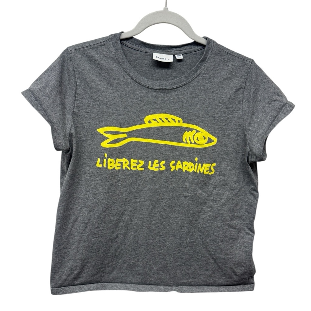 Clare V Gray T-Shirt with Yellow Fish Graphic